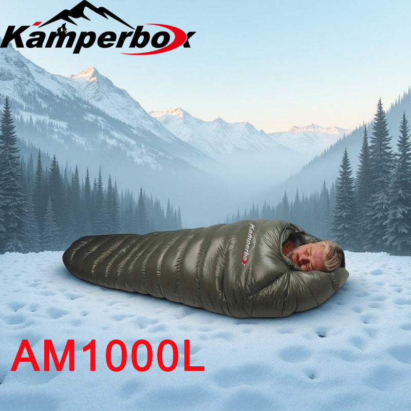 Down insulated sleeping bag for cold weather outdoor camping