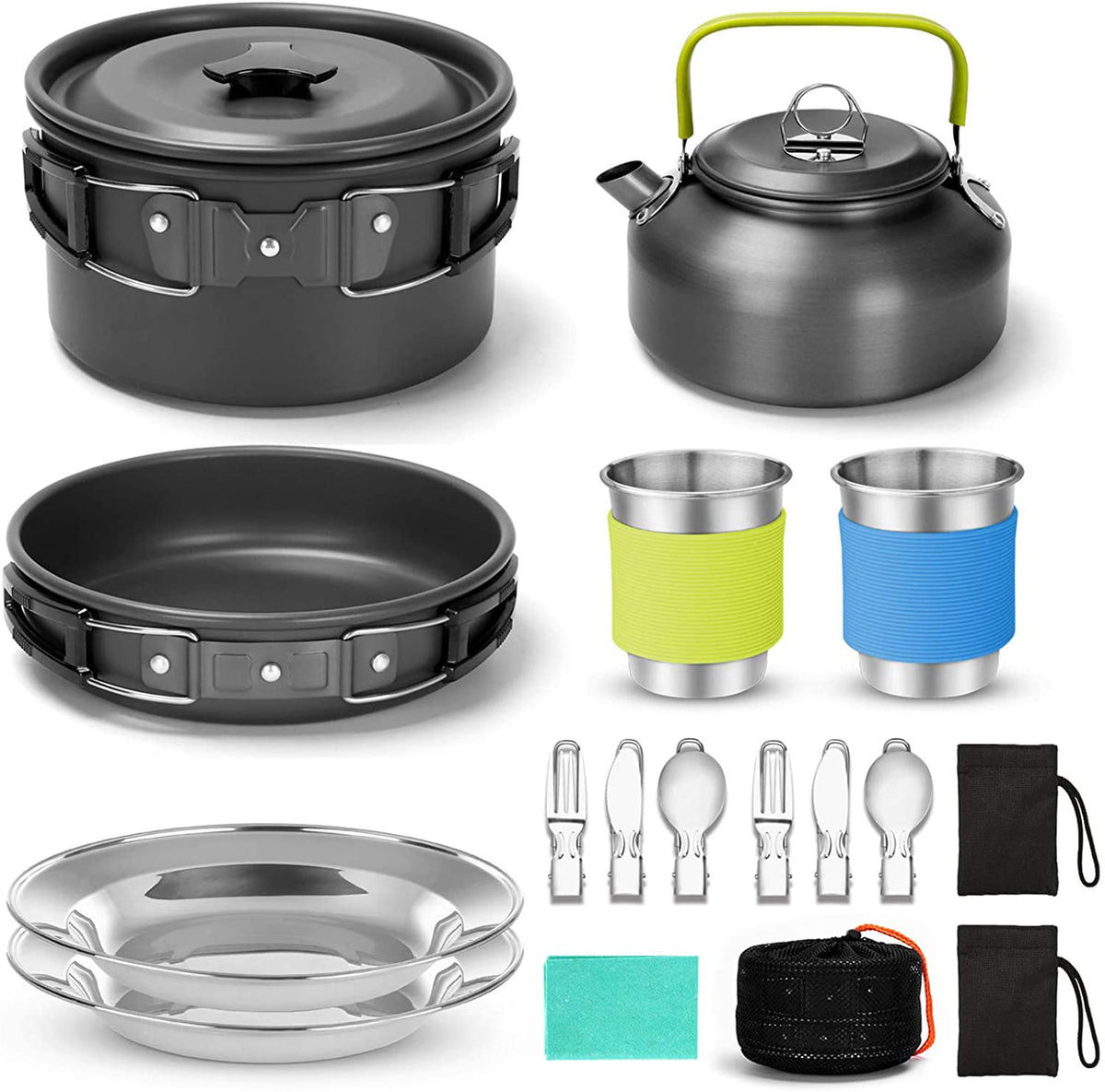 aluminum camping cookware set for 2 to 3 people