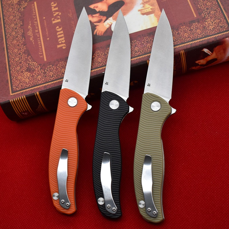 folding camping knife with 9.6cm D2 blade