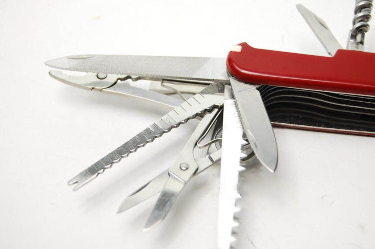camping pocket knife with scissors and saw