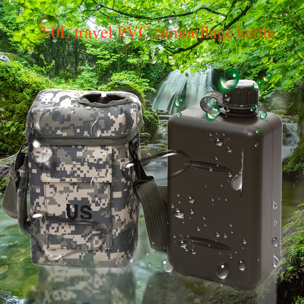 military-style canteen with camouflage cover