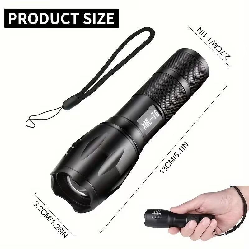 high-power adjustable focus camping flashlight