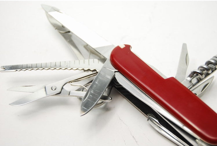 camping pocket knife with scissors and saw
