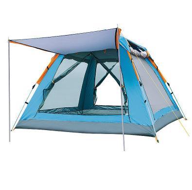 blue canopy camping tent with fiberglass poles