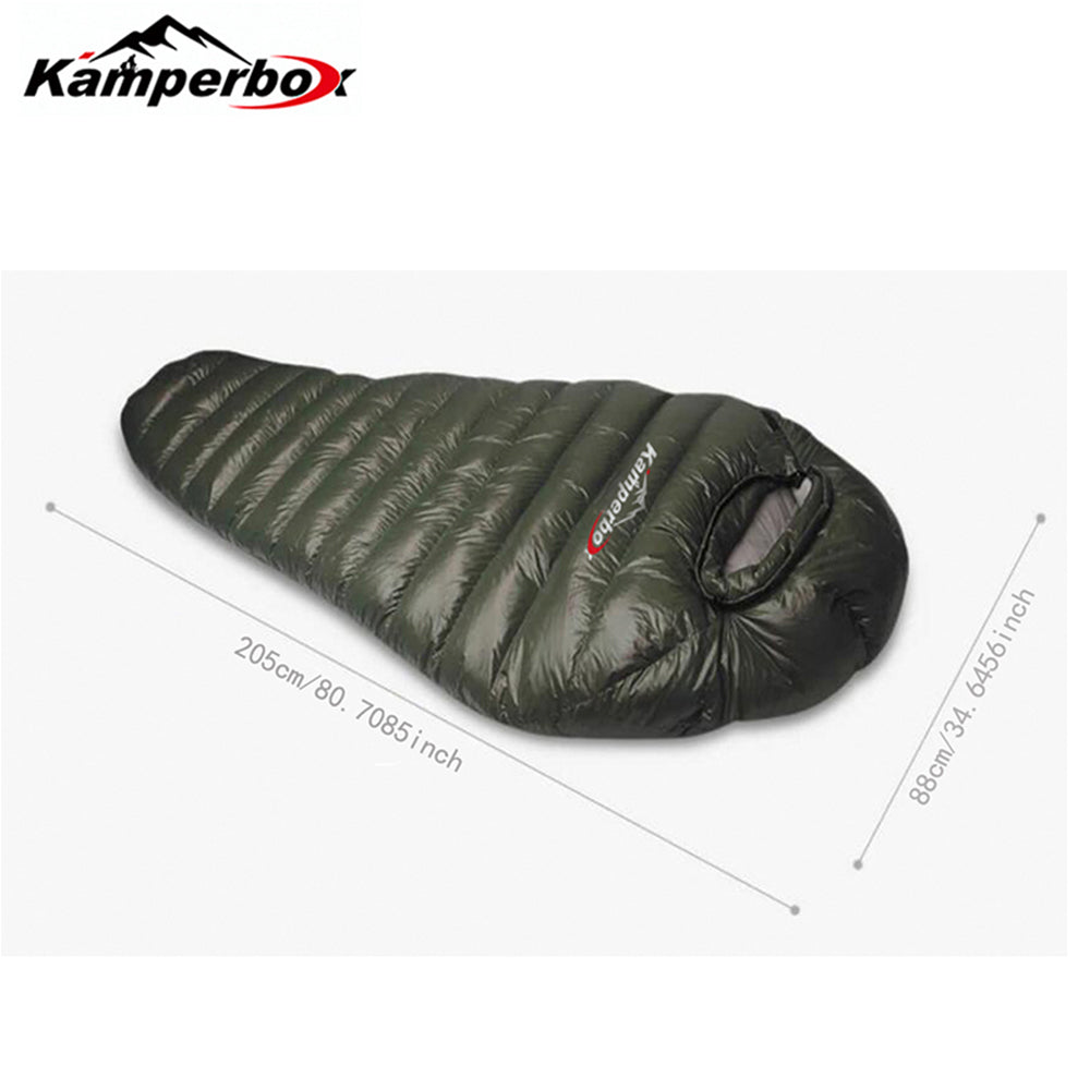Kamperbox down sleeping bag for cold weather camping