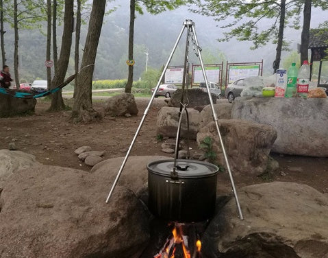 adjustable camping cooking tripod for campfire