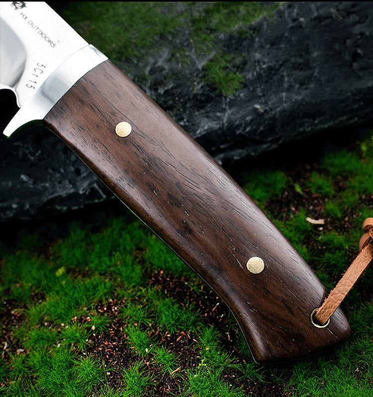 gray wood handle outdoor knife
