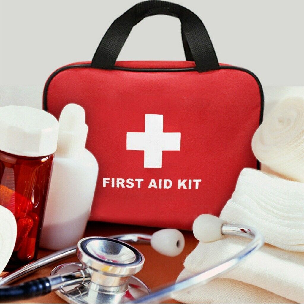 camping first aid kit with bandages and gauze