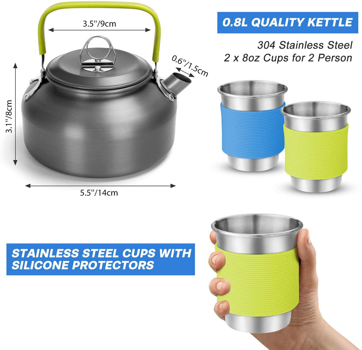 camping pots and pans set with 0.8L teapot