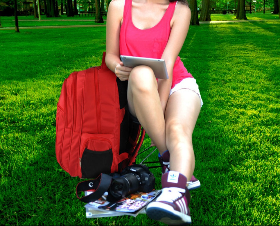 Red 20–35L outdoor backpack for hiking and camping