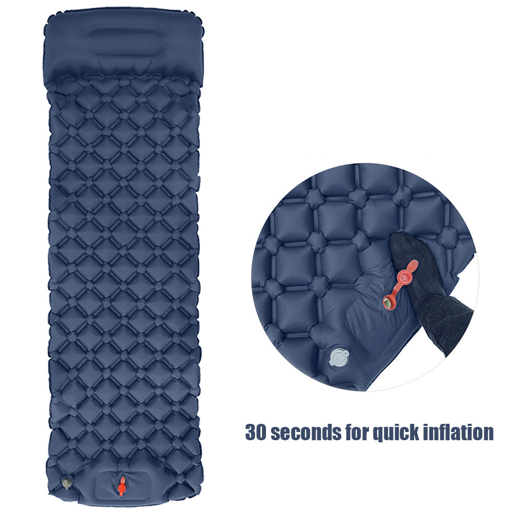 navy blue inflatable camping sleeping pad