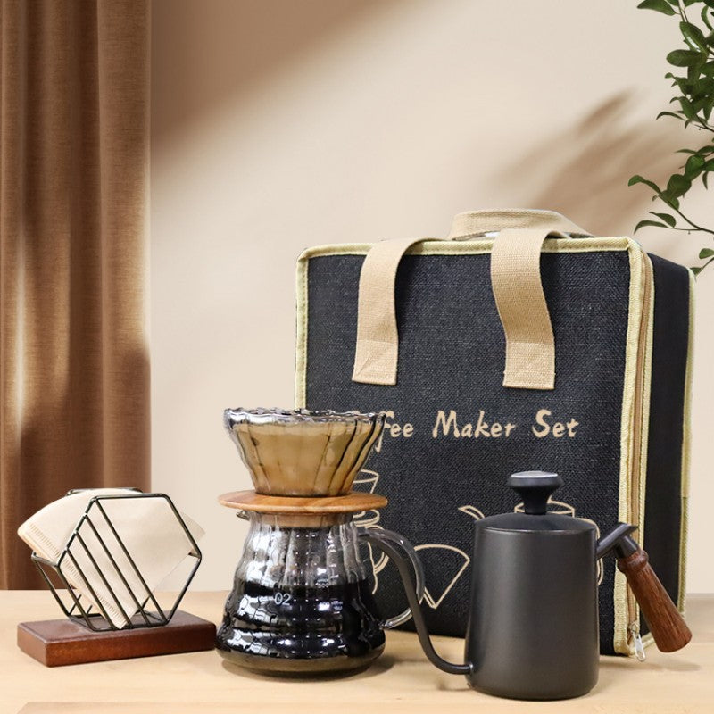 metal pour over coffee maker with wood handle