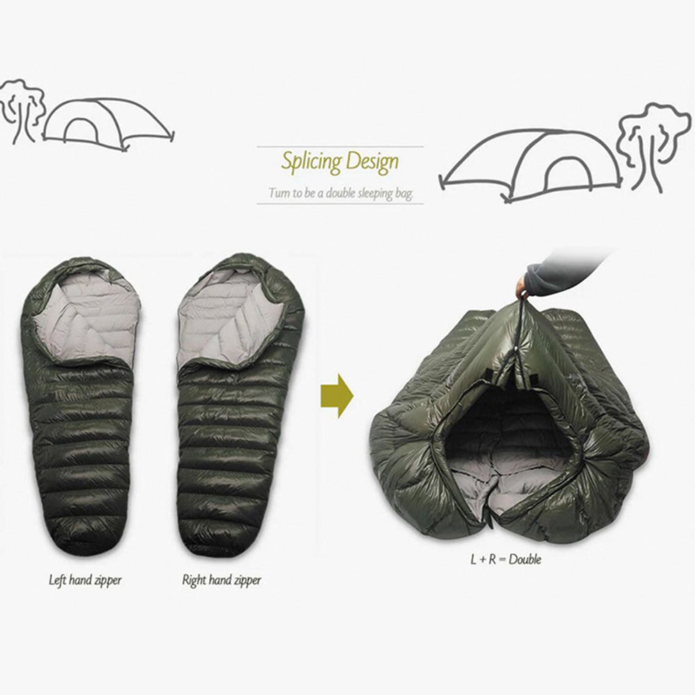 can combine 2 sleeping bags to make one for cold weather and nights