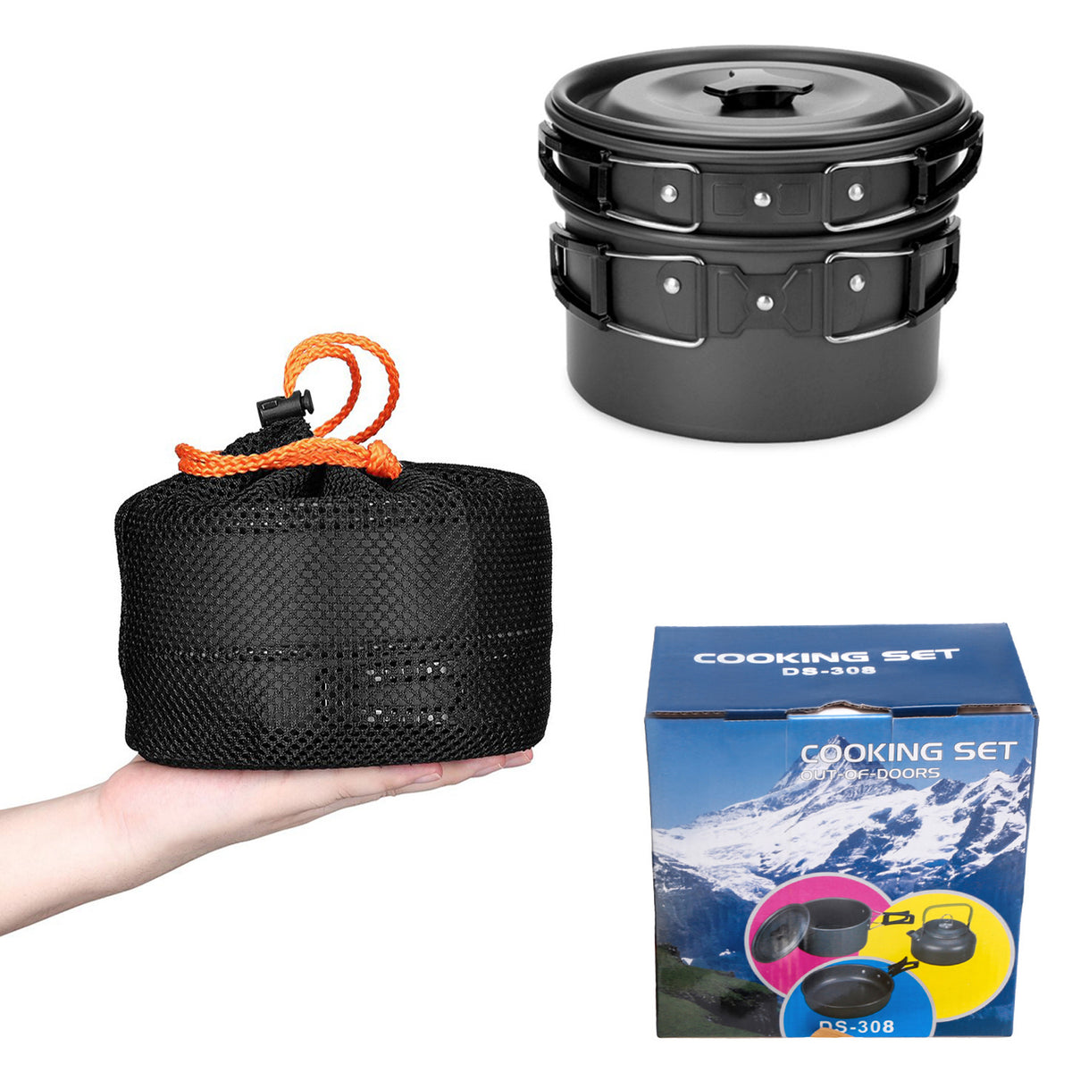 camping cookware and tableware set for two
