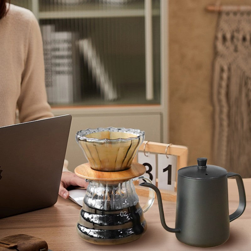 Camping pour over coffee maker with wood-style handle