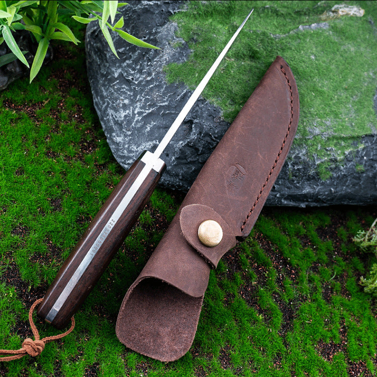 outdoor utility knife with wood handle