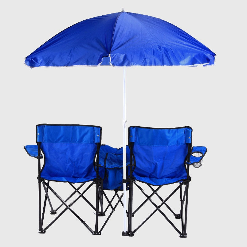 2-person folding camping chair with armrests