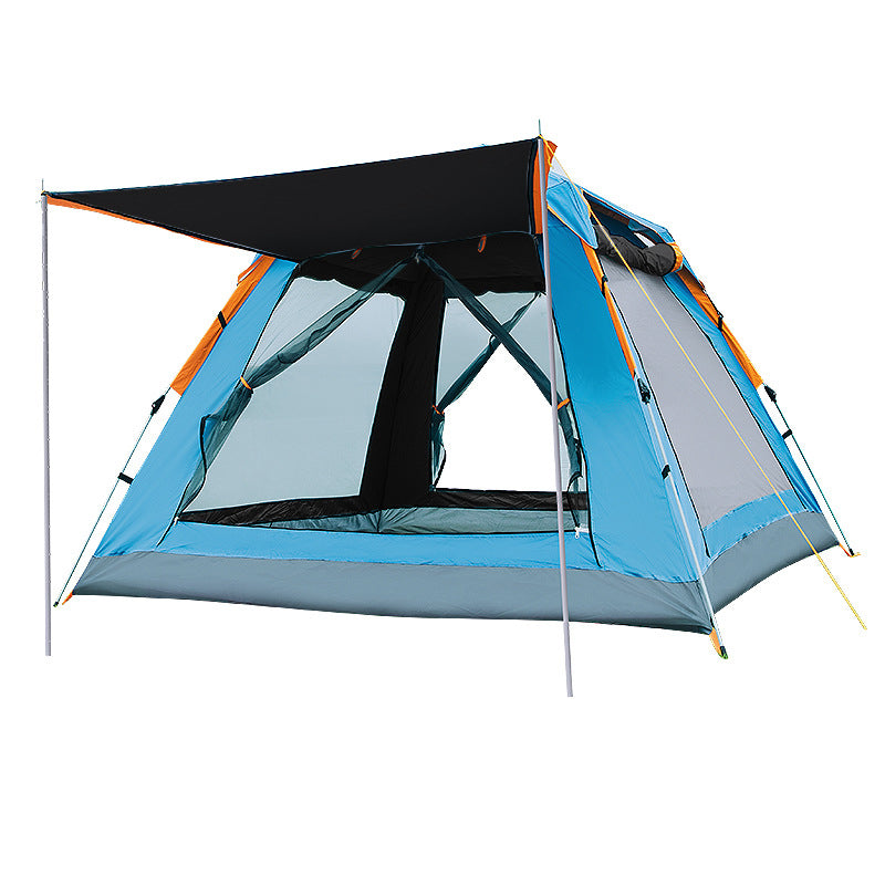 blue canopy camping tent with fiberglass poles