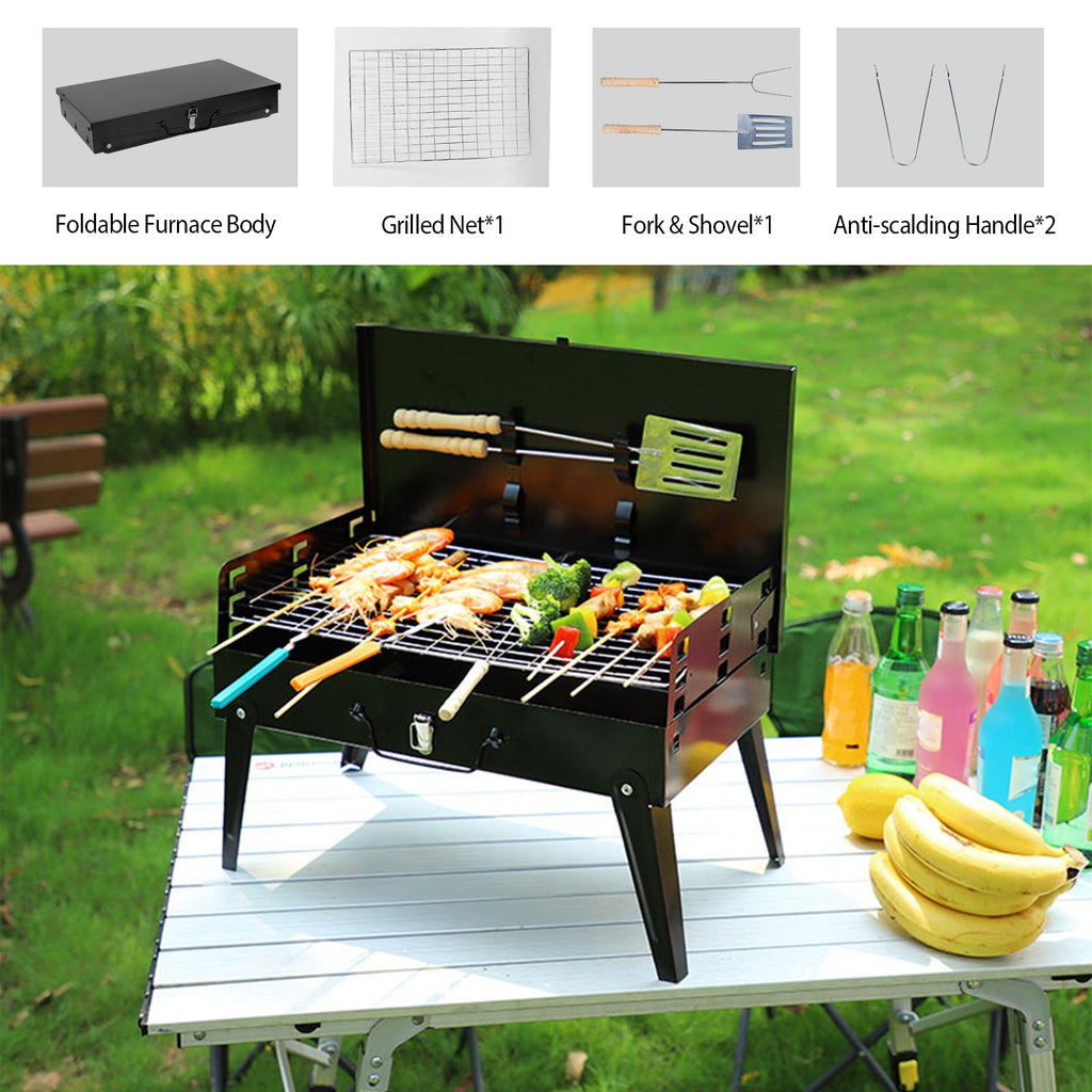 portable charcoal grill with BBQ tools