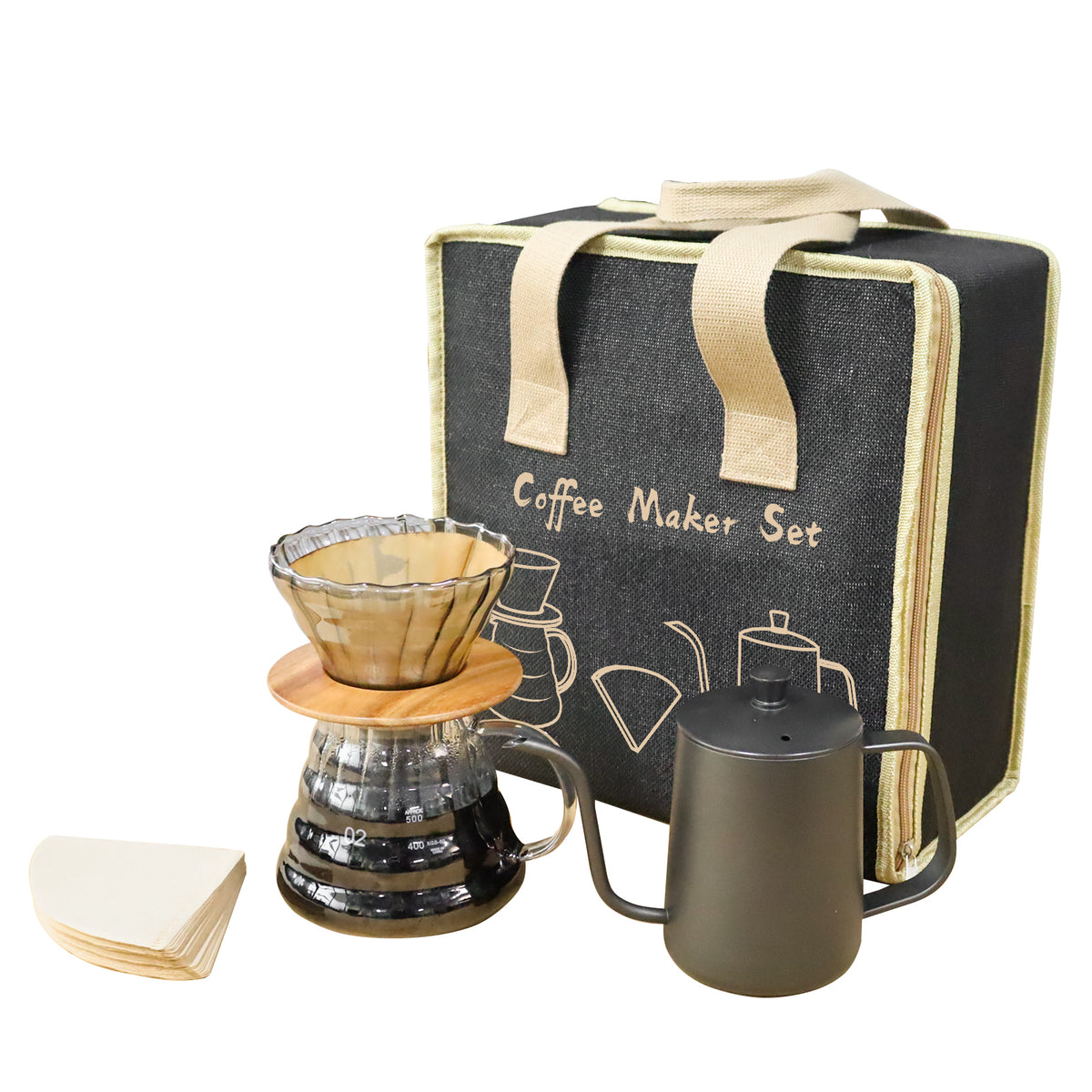 compact hand brew coffee set for camping