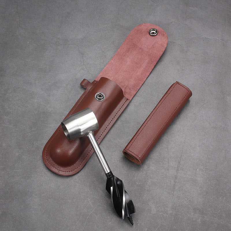alloy camping auger with genuine leather sheath